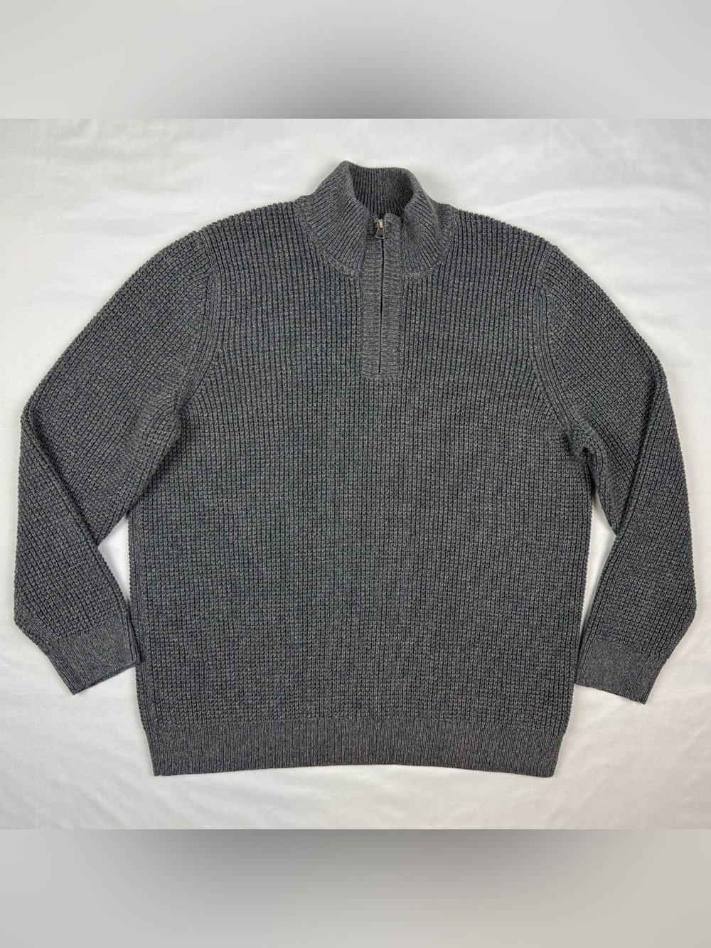 LL Bean Mens Waffle Knit 1/4 Zip Sweater 3XL Tall Organic Cotton Heathered B7